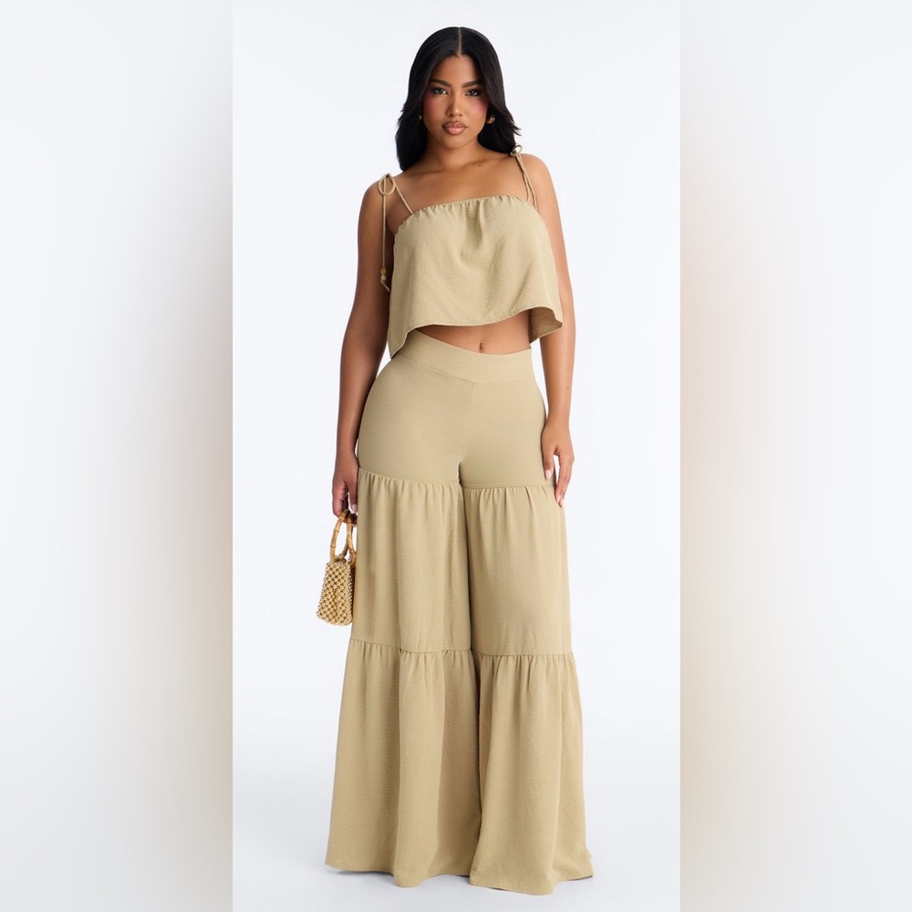 Fashion Nova Mary Spaghetti Strap Wide Leg Pant Set Sage
